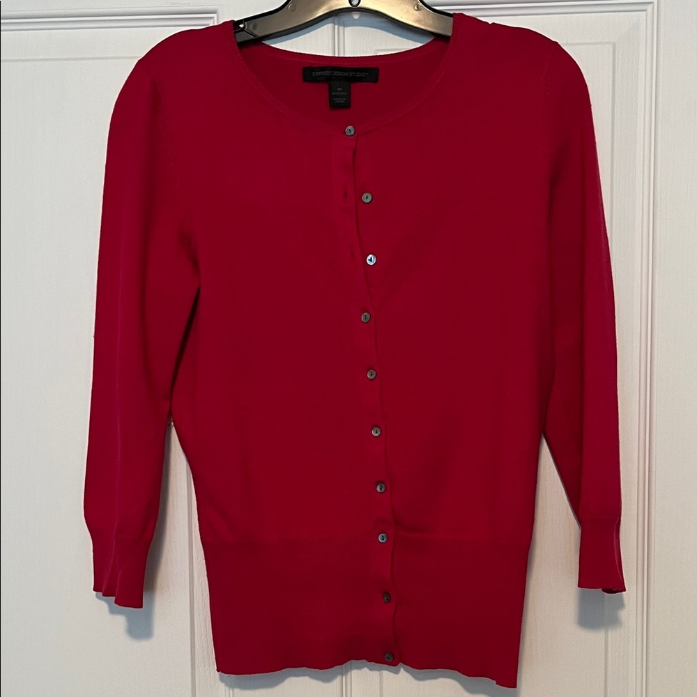 Express Vibrant Red Button-Down Cardigan